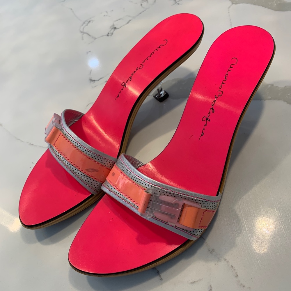 NEW MARIO BOLOGNA hot pink wooden soles clear heels